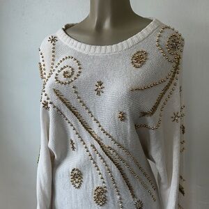 Chic Cream Sweater with Gold Accents